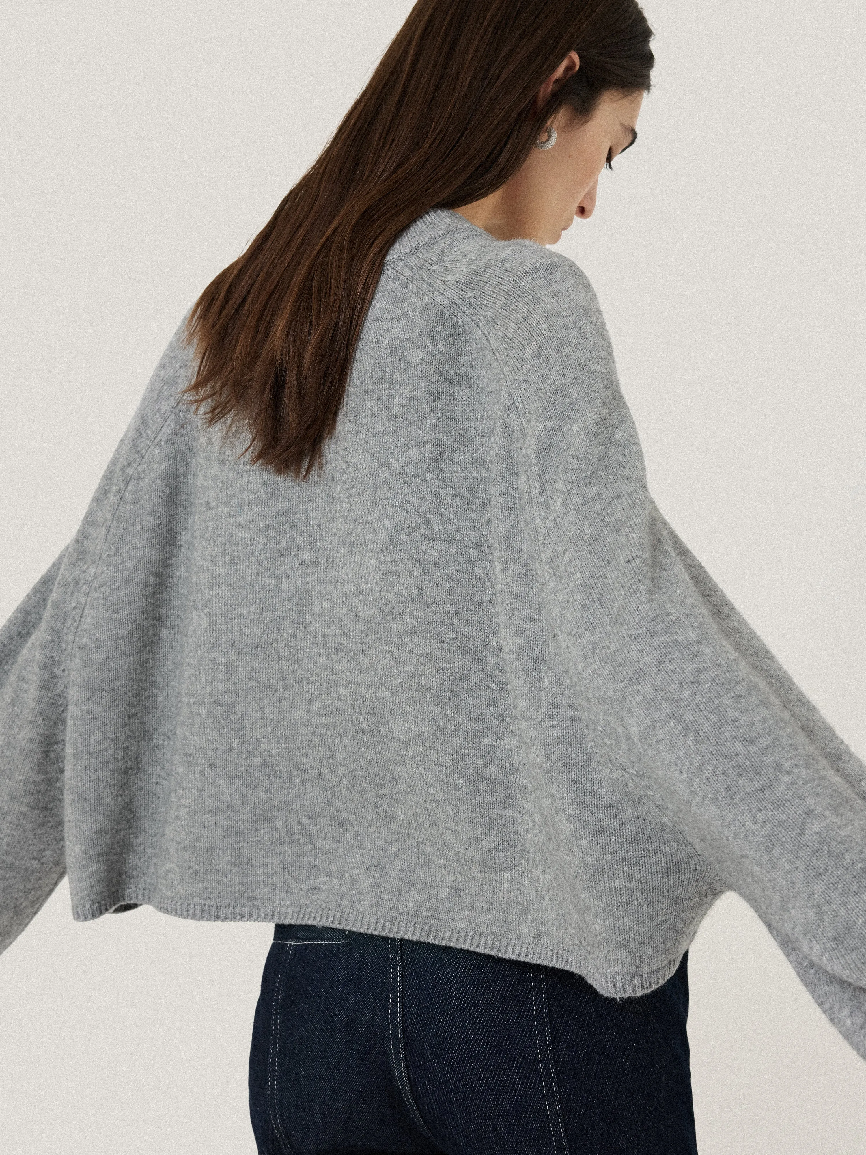 Crew Neck Poncho Jumper | Grey