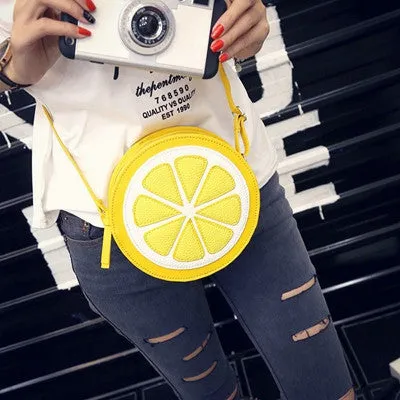 Crossbody Bag Personality Round Lemon Pattern PU Leather Shoulder Bags Bolsos Femenina