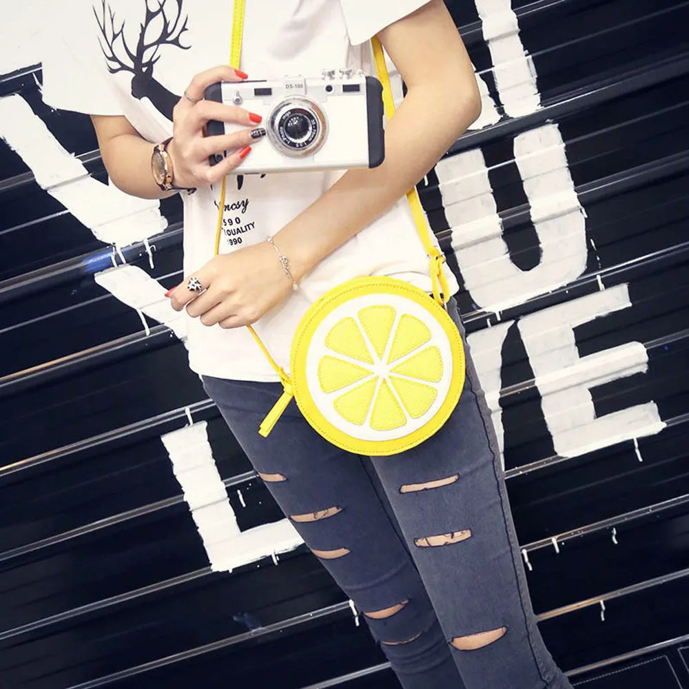 Crossbody Bag Personality Round Lemon Pattern PU Leather Shoulder Bags Bolsos Femenina