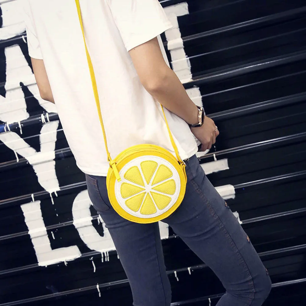 Crossbody Bag Personality Round Lemon Pattern PU Leather Shoulder Bags Bolsos Femenina