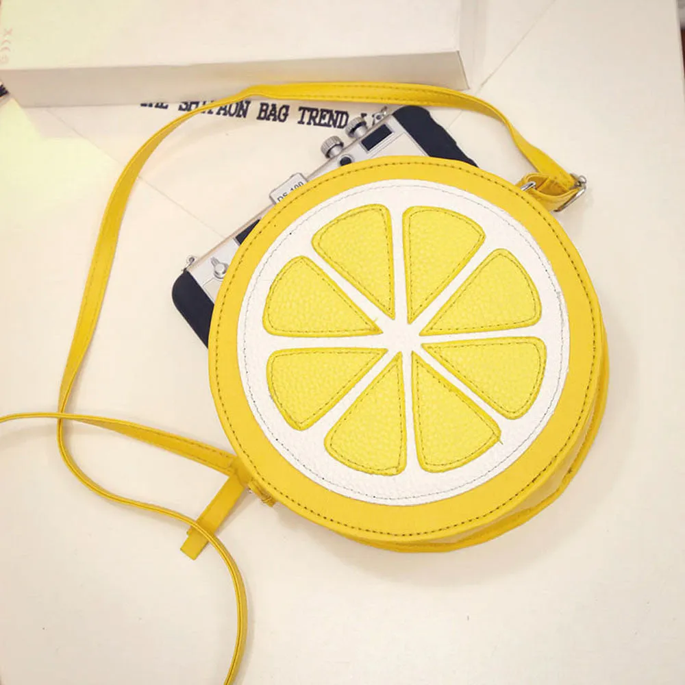 Crossbody Bag Personality Round Lemon Pattern PU Leather Shoulder Bags Bolsos Femenina