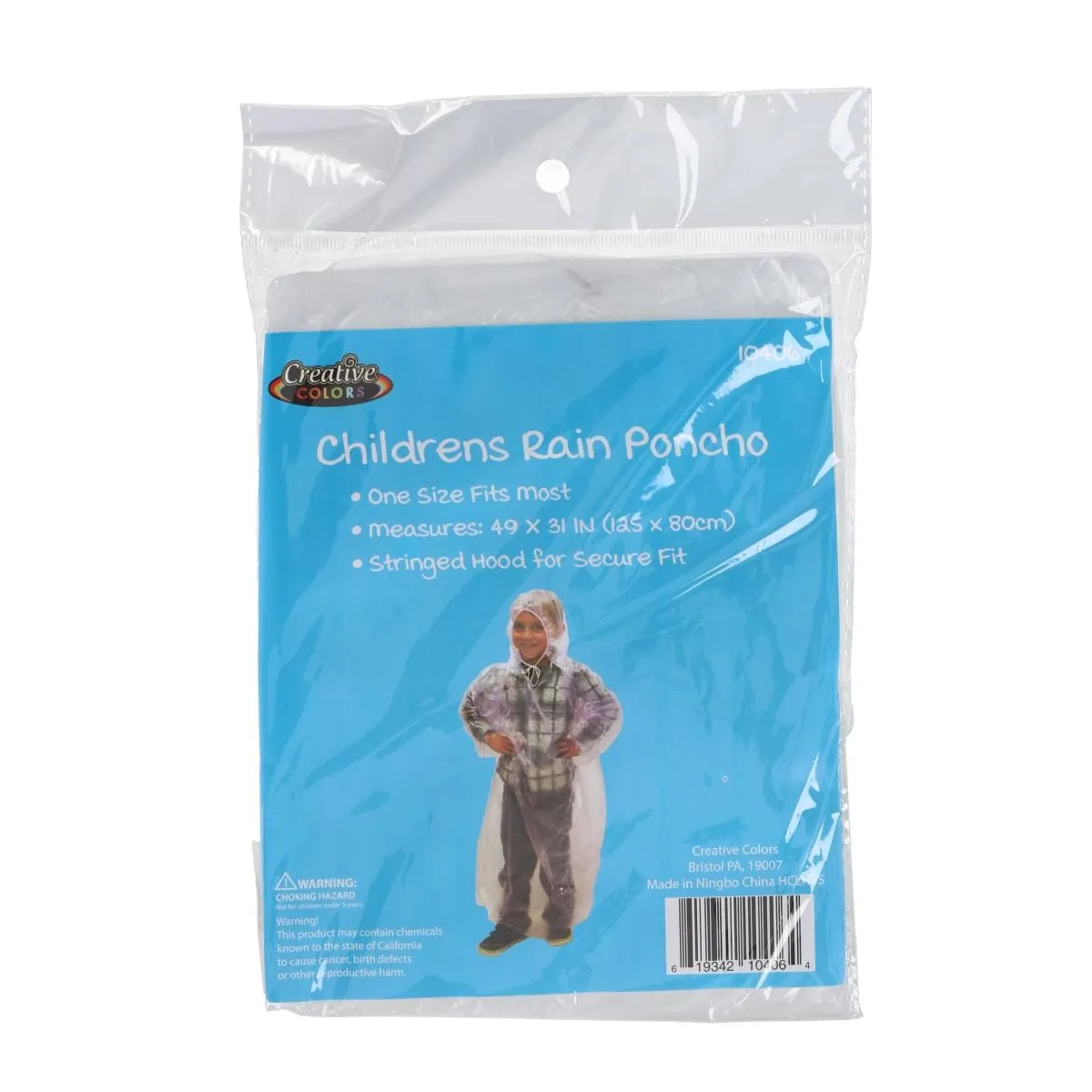 CTM Kids' Clear Rain Poncho with Stringed Hood