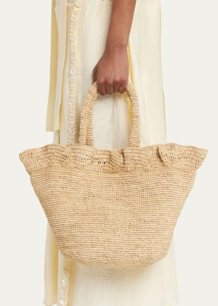 Cyrus Raffia Ruffle Tote