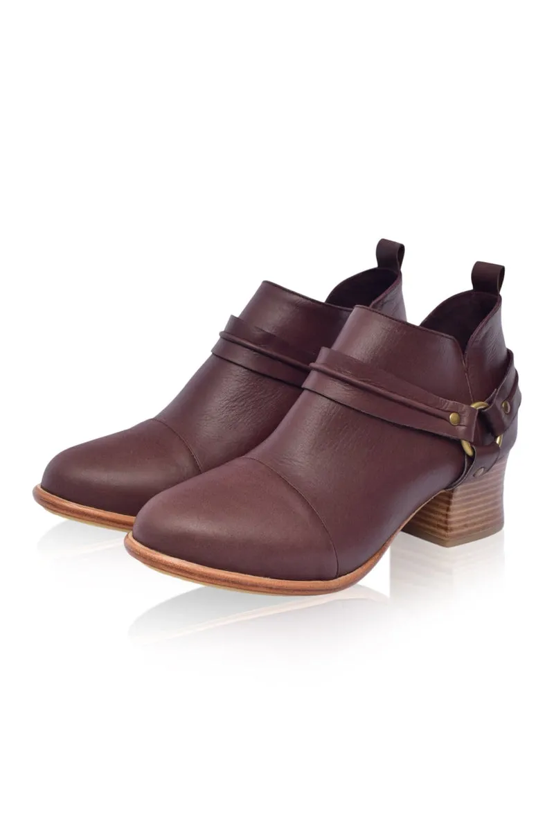 Dasha Low Ankle Booties in Dark Brown