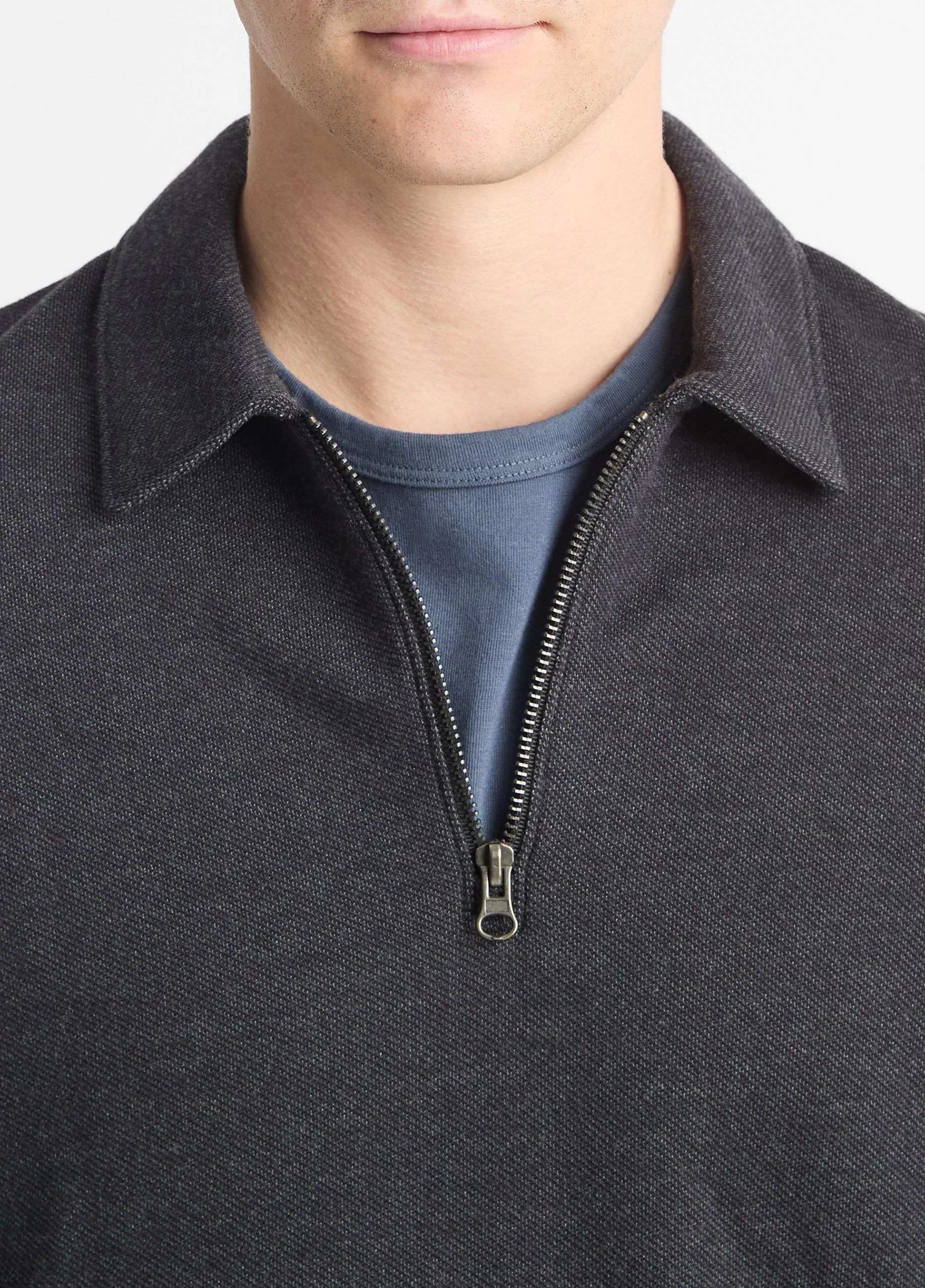 Diagonal Terry Quarter-Zip Polo Pullover