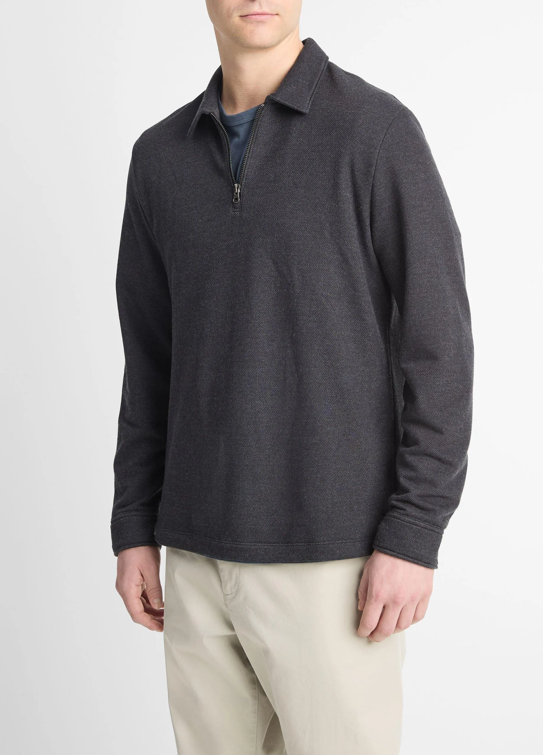 Diagonal Terry Quarter-Zip Polo Pullover