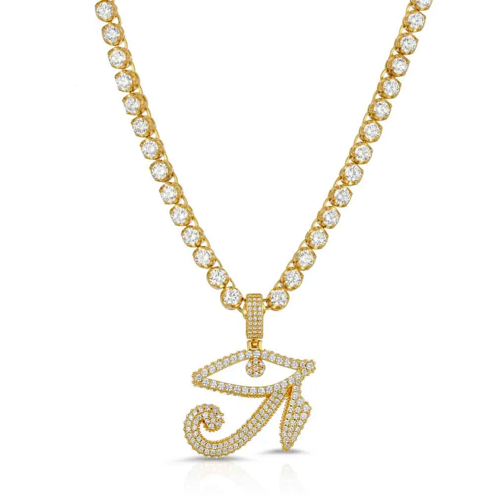 Diamond Eye Of Horus Necklace Pendant & Tennis Chain