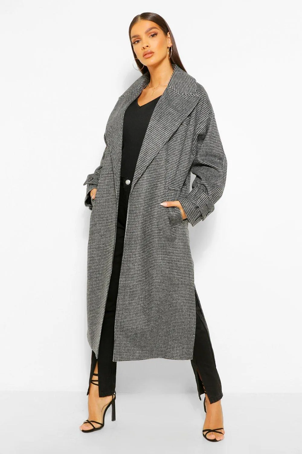 Dogtooth Belted Trench Coat