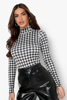 Dogtooth Slinky Turtleneck Bodysuit