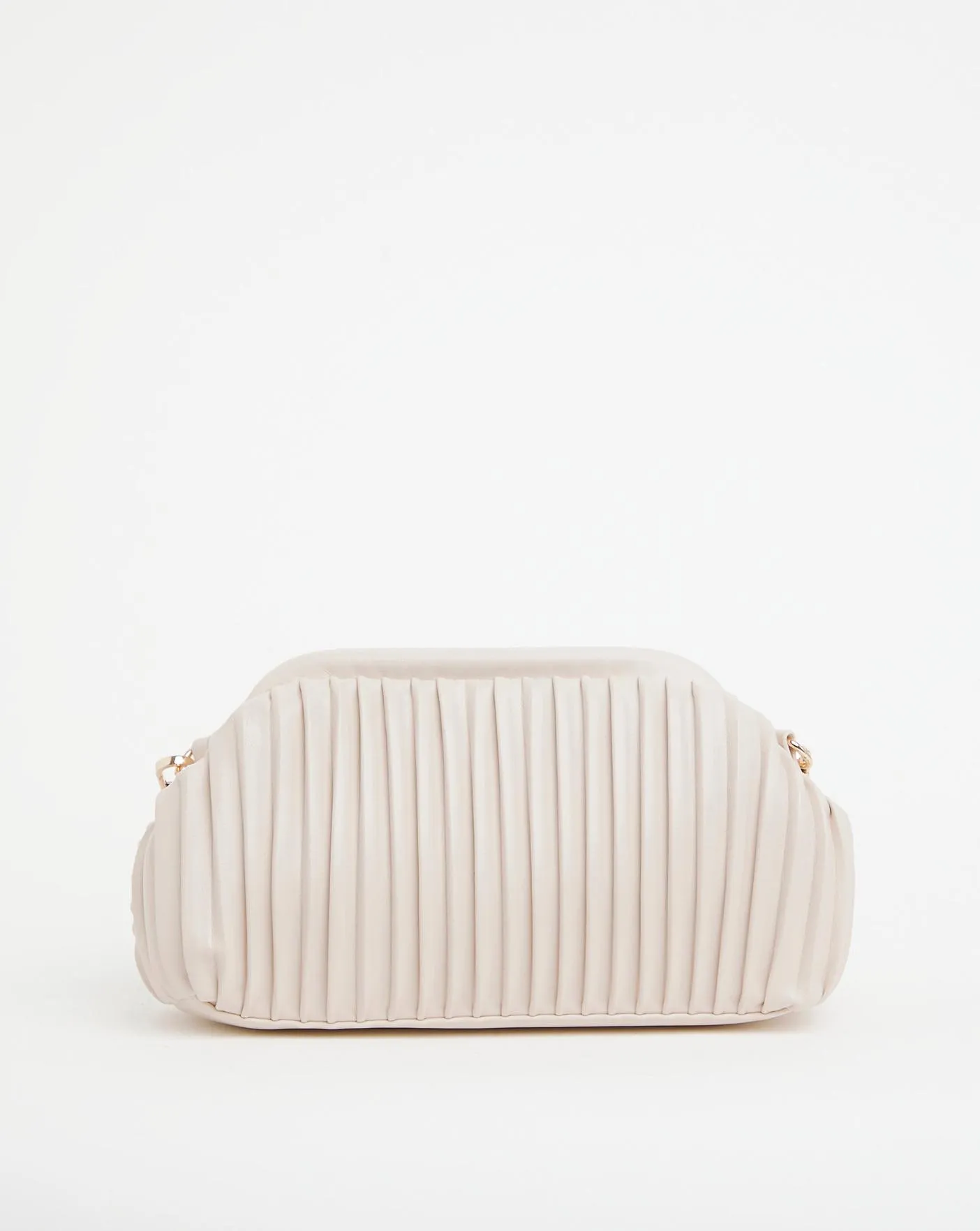 Ecru Pleated Detail Clutch Bag