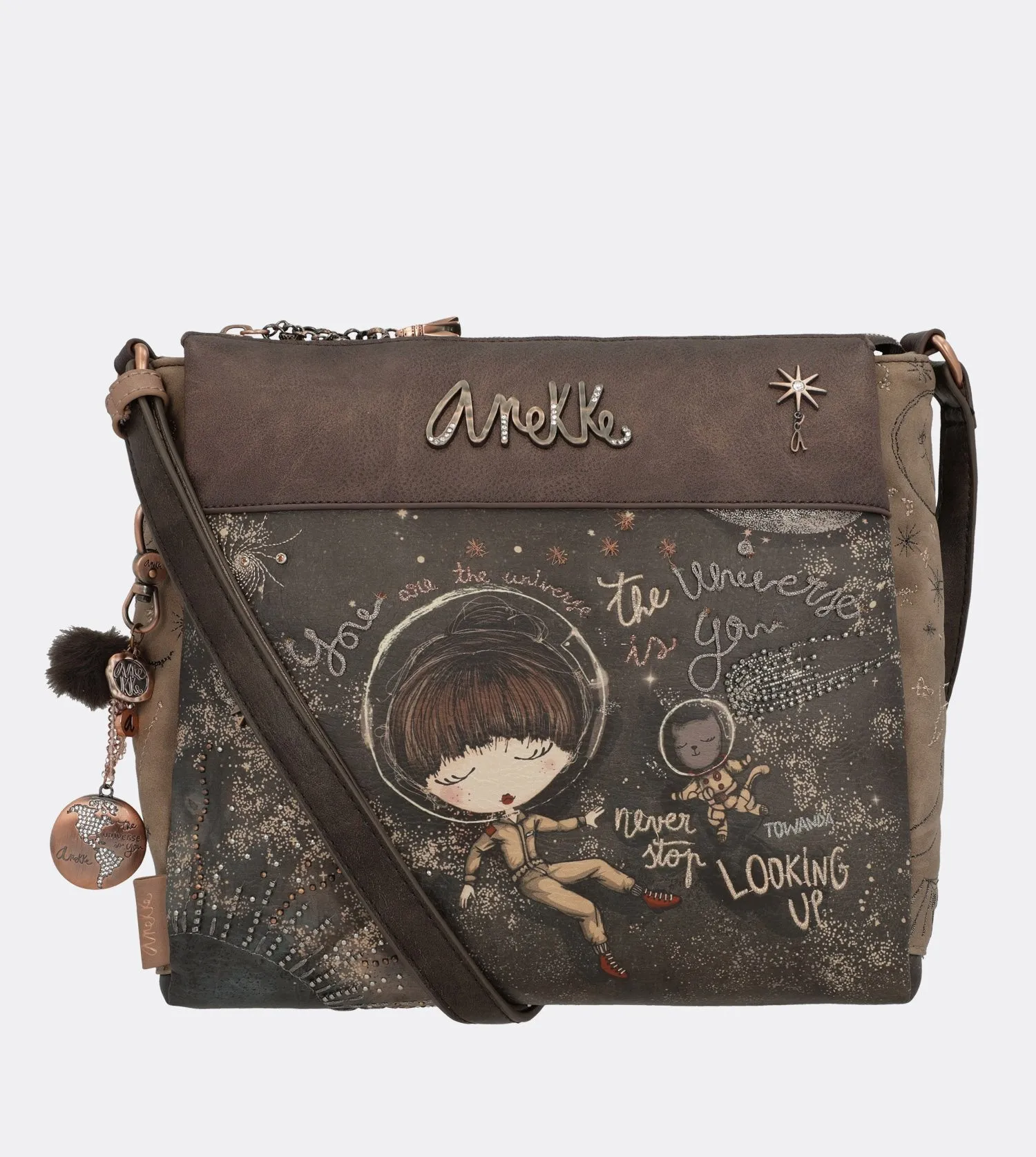 Elegant universe crossbody bag with a printed design