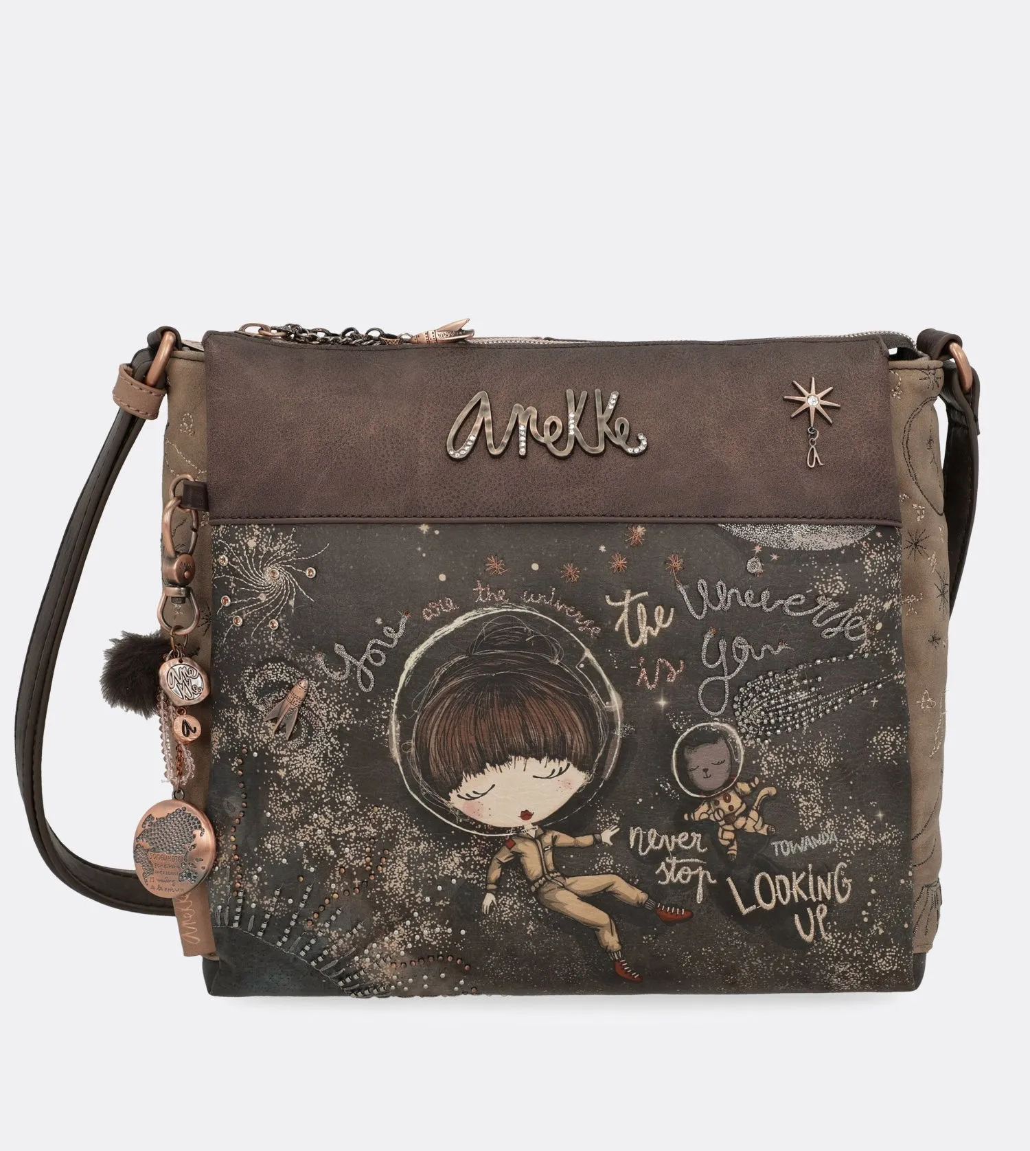 Elegant universe crossbody bag with a printed design