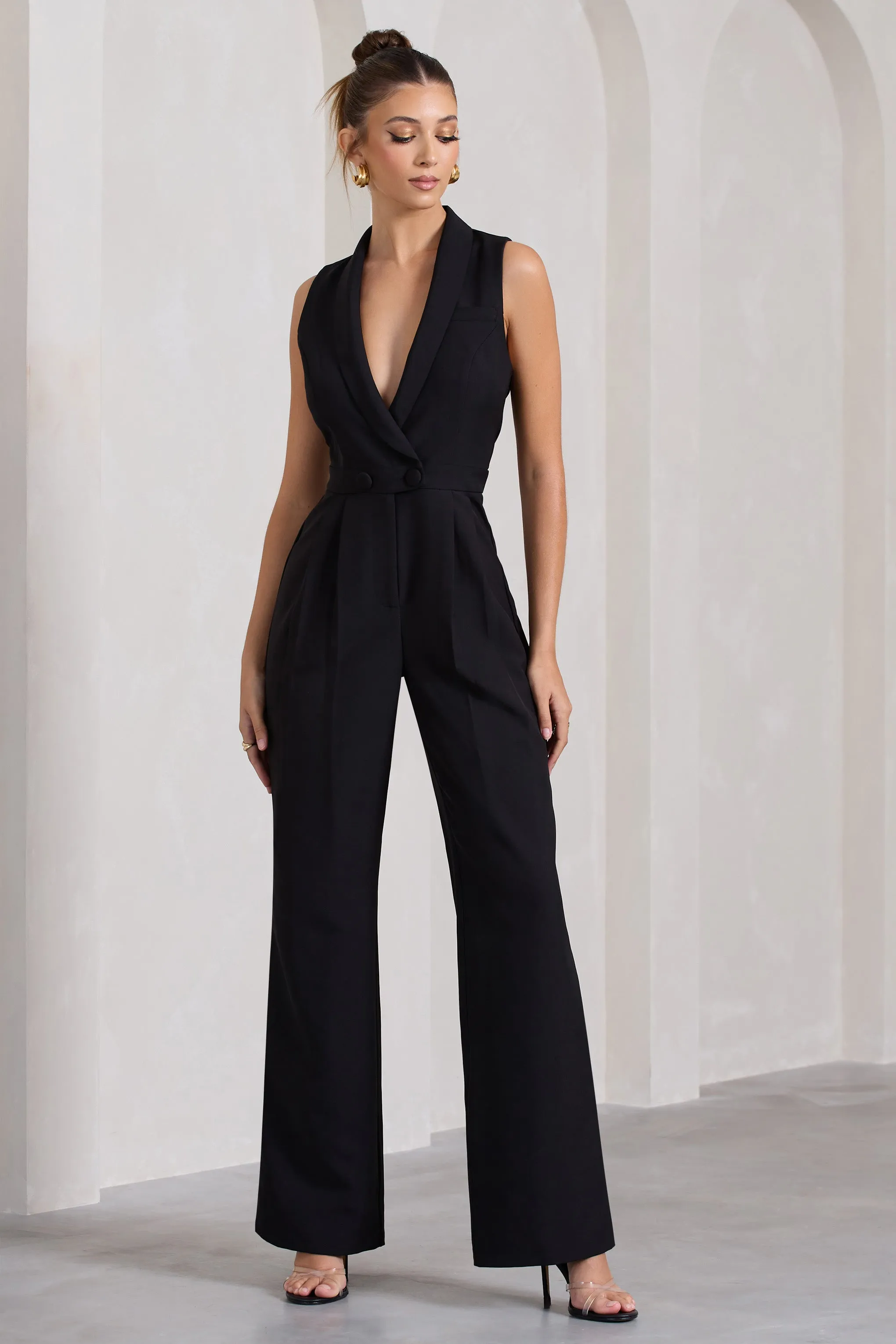 Endure | Black Tailored Sleeveless Wide-Leg Jumpsuit