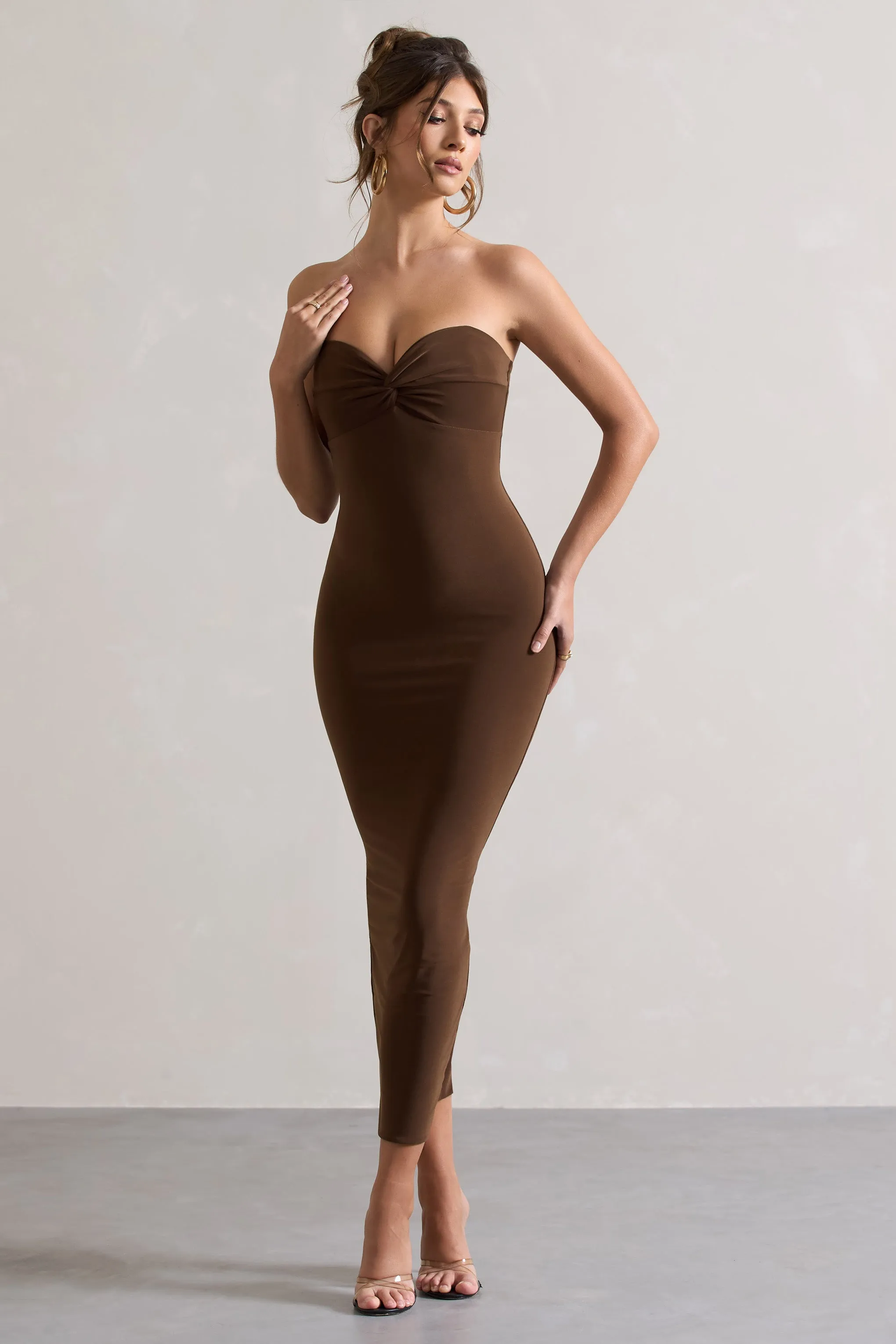 Evita | Chocolate Sweetheart Twist Detail Maxi Dress