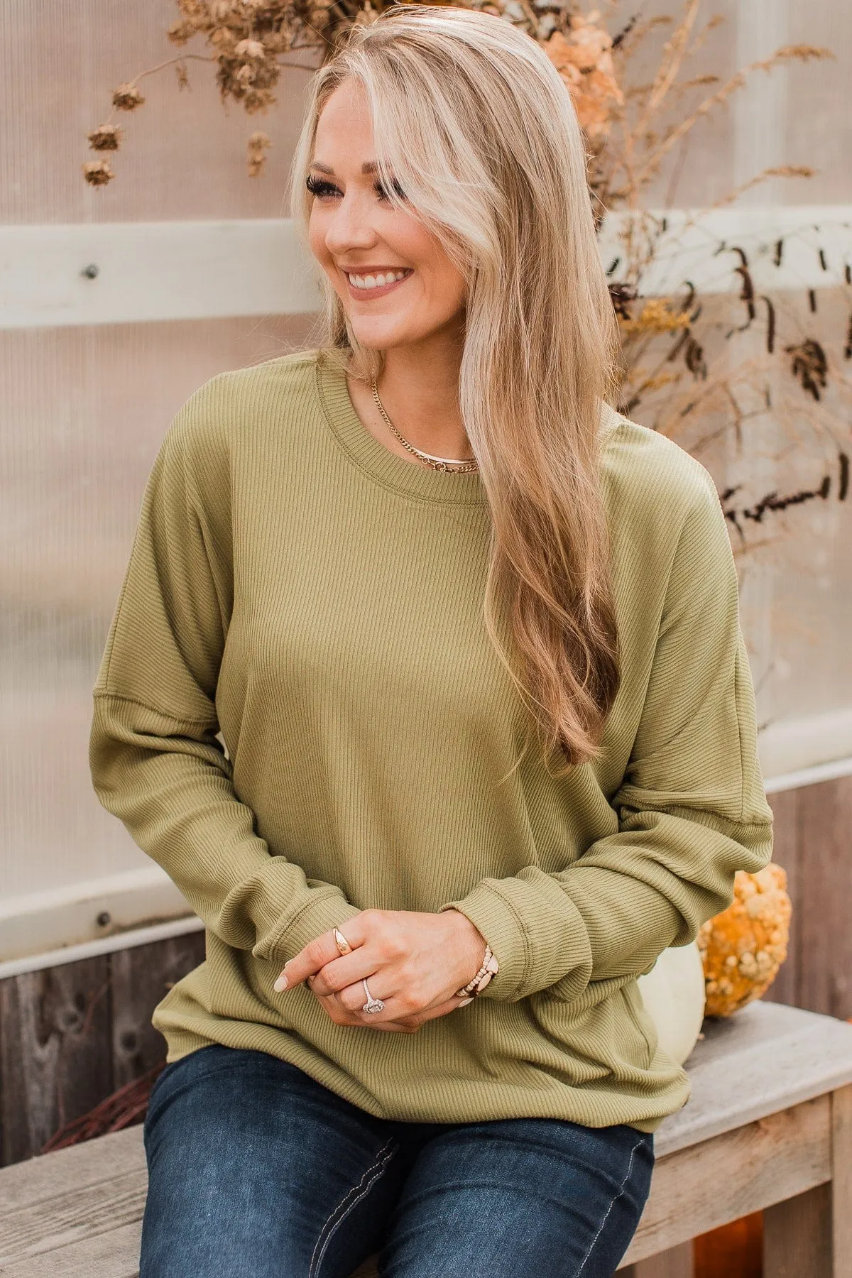 Express It All Knit Pullover Top- Olive