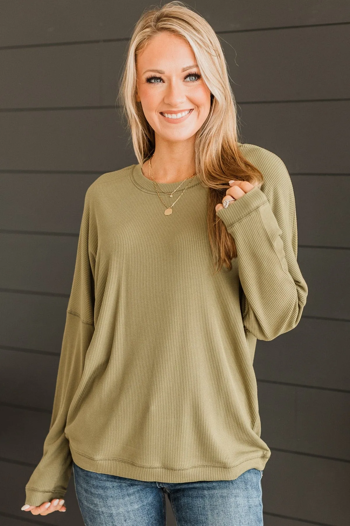 Express It All Knit Pullover Top- Olive