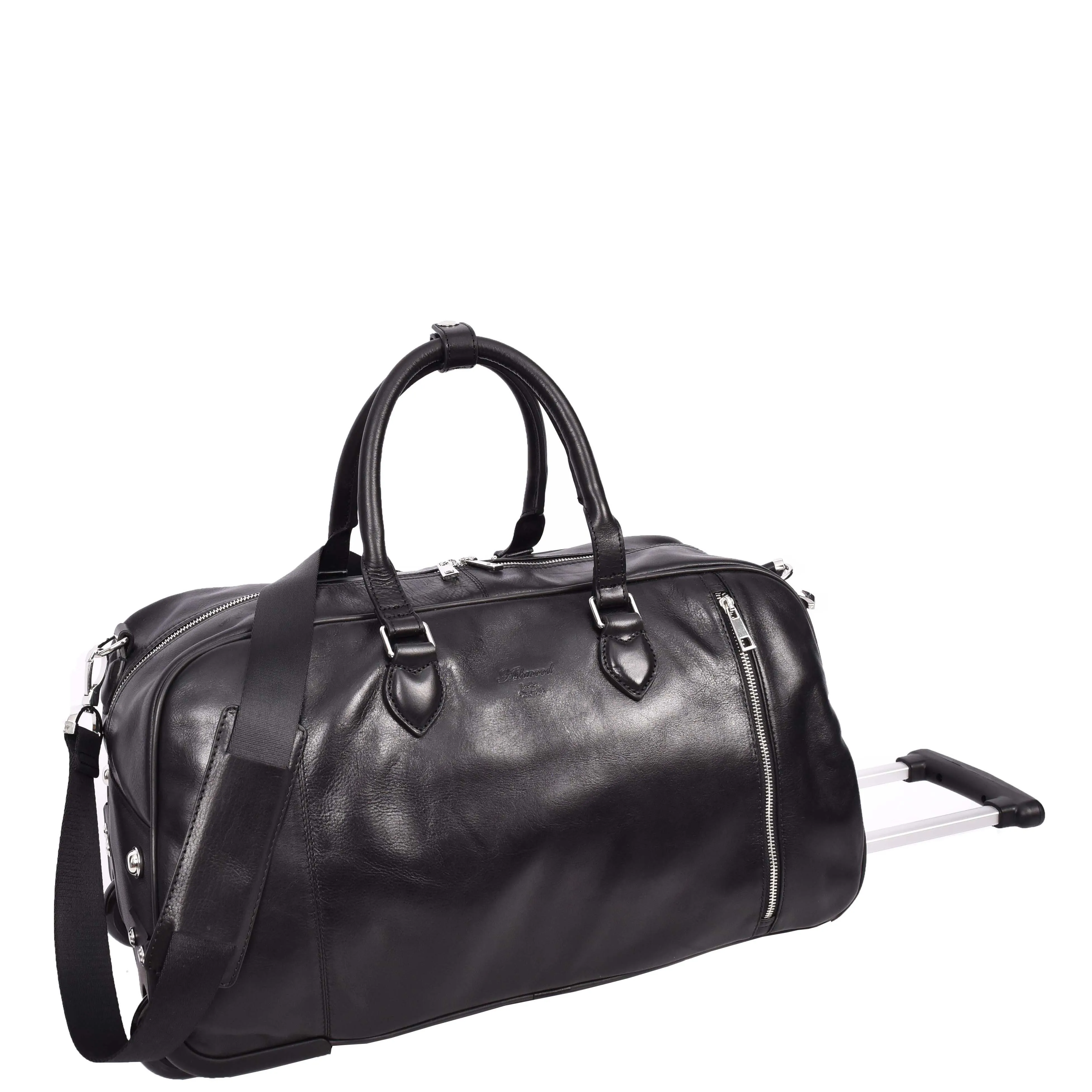 Genuine Leather Wheeled Holdall Duffel Weekend Overnight Bag Whitby Black