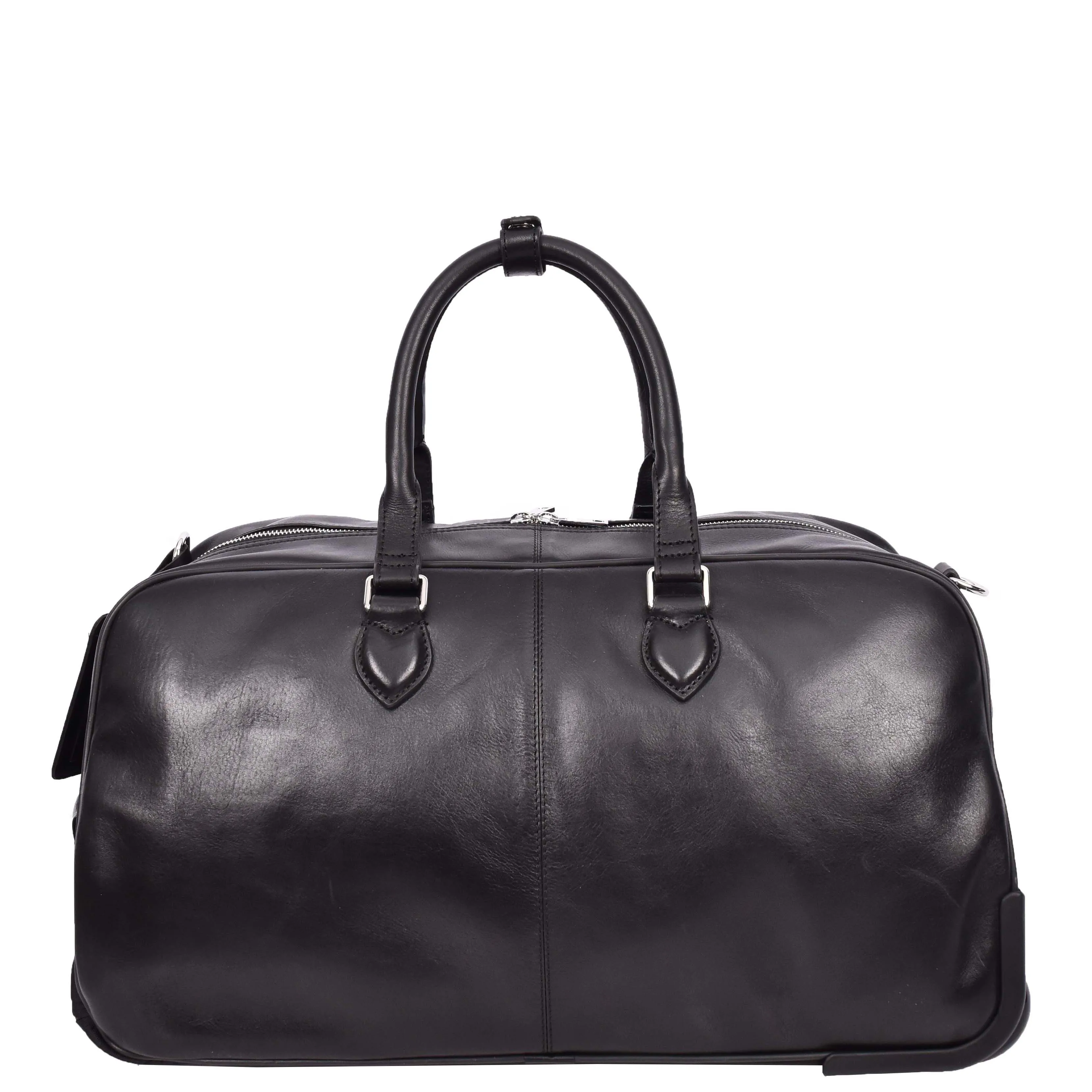 Genuine Leather Wheeled Holdall Duffel Weekend Overnight Bag Whitby Black