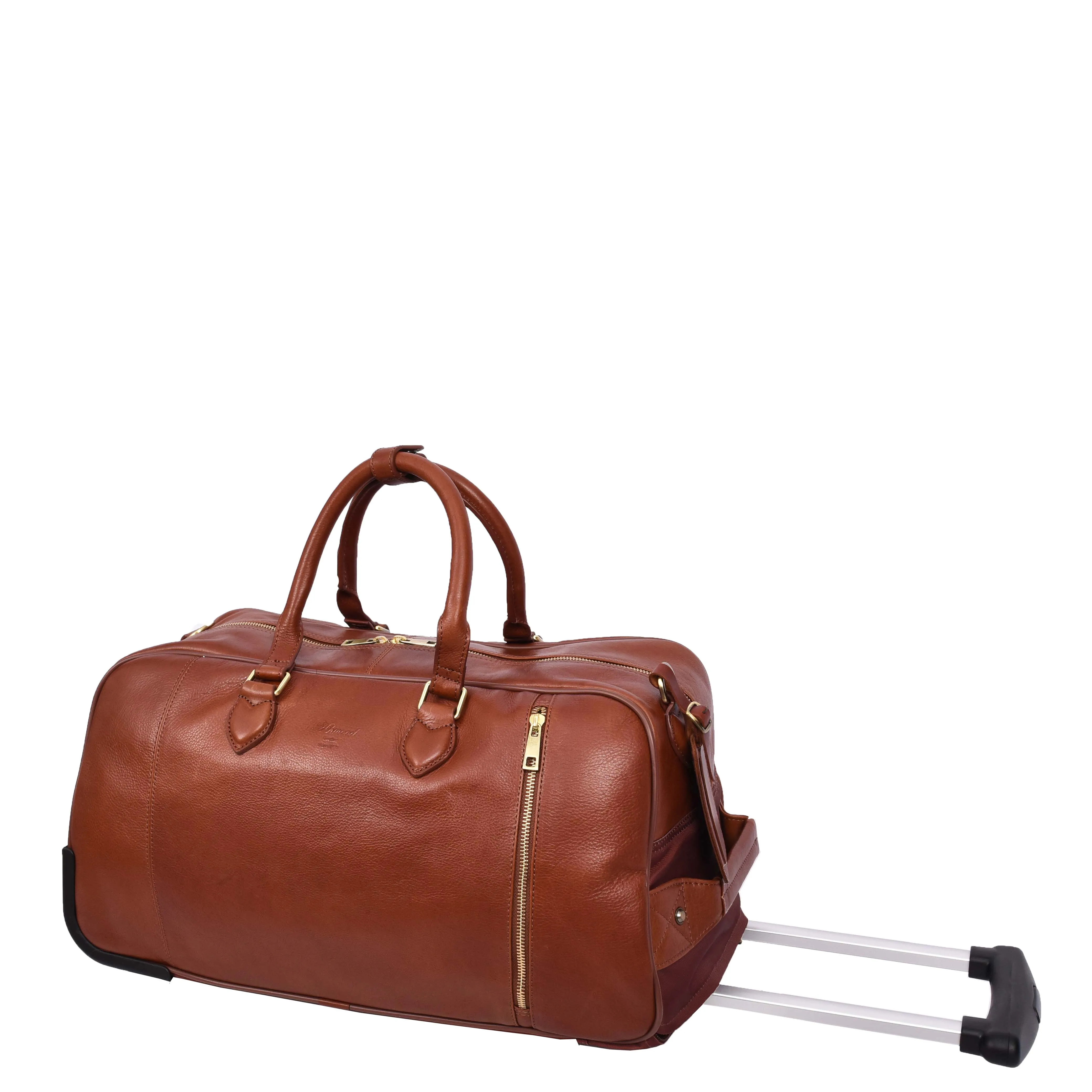 Genuine Leather Wheeled Holdall Duffel Weekend Overnight Bag Whitby Tan