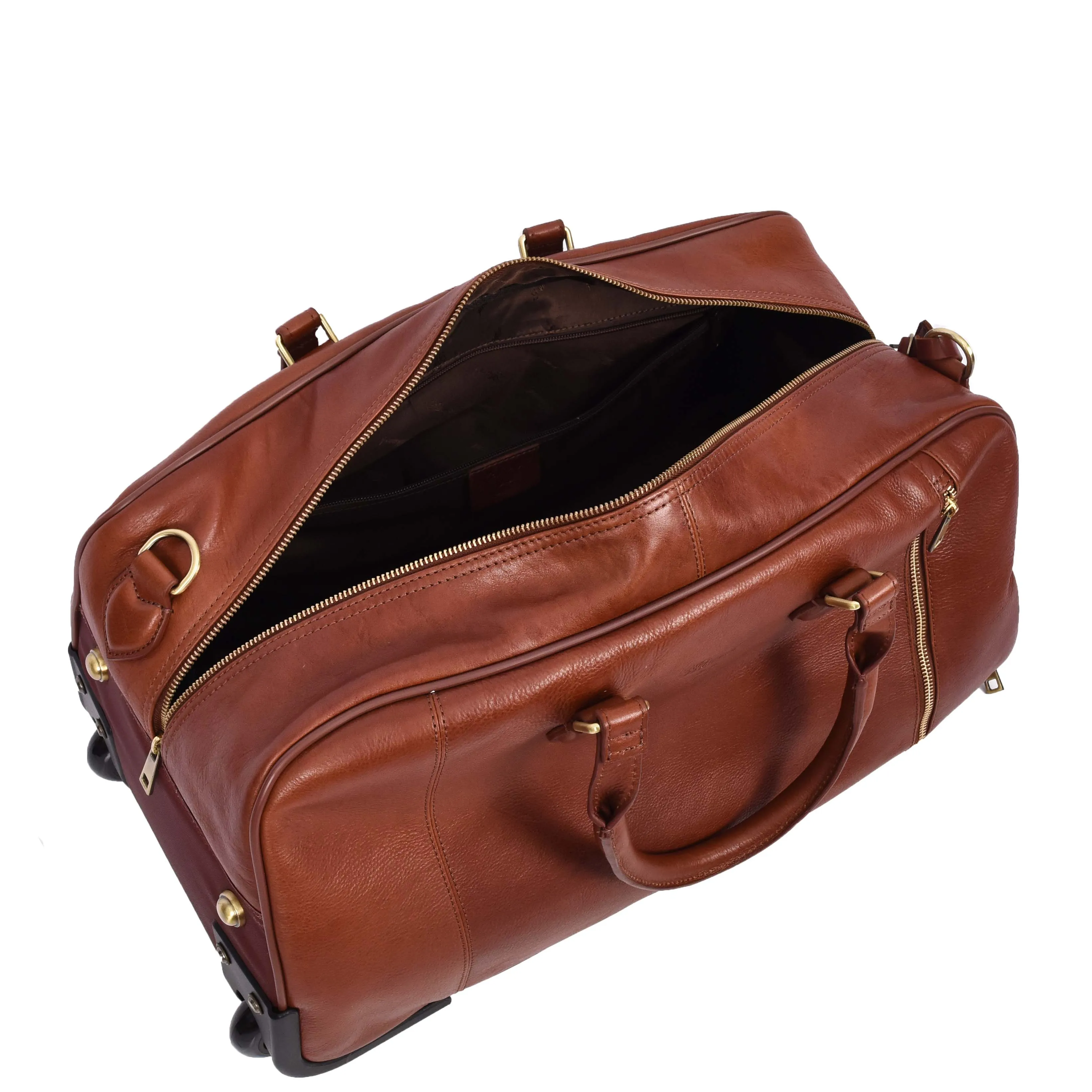 Genuine Leather Wheeled Holdall Duffel Weekend Overnight Bag Whitby Tan