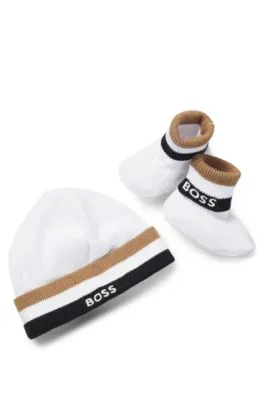 Gift-boxed beanie hat and booties for babies