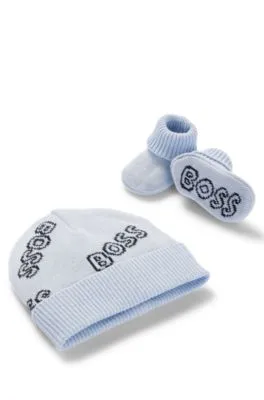 Gift-boxed set of baby beanie hat and booties