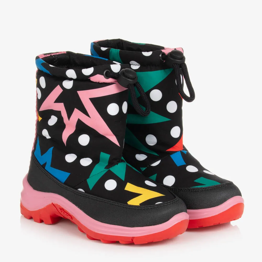 Girls Black & Colourful Star Print Snowboots