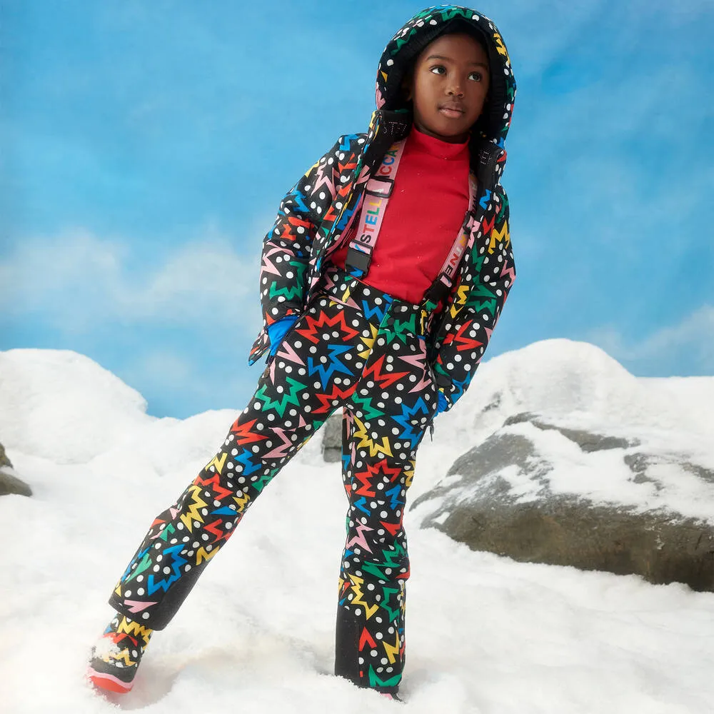 Girls Black & Colourful Star Print Snowboots