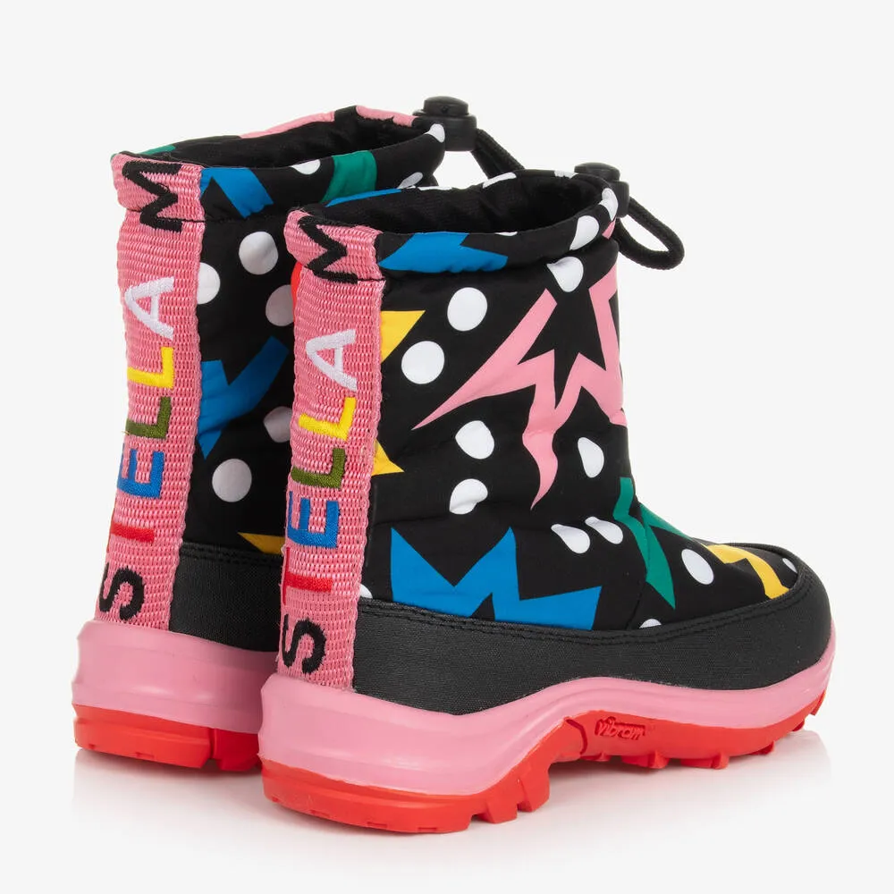 Girls Black & Colourful Star Print Snowboots