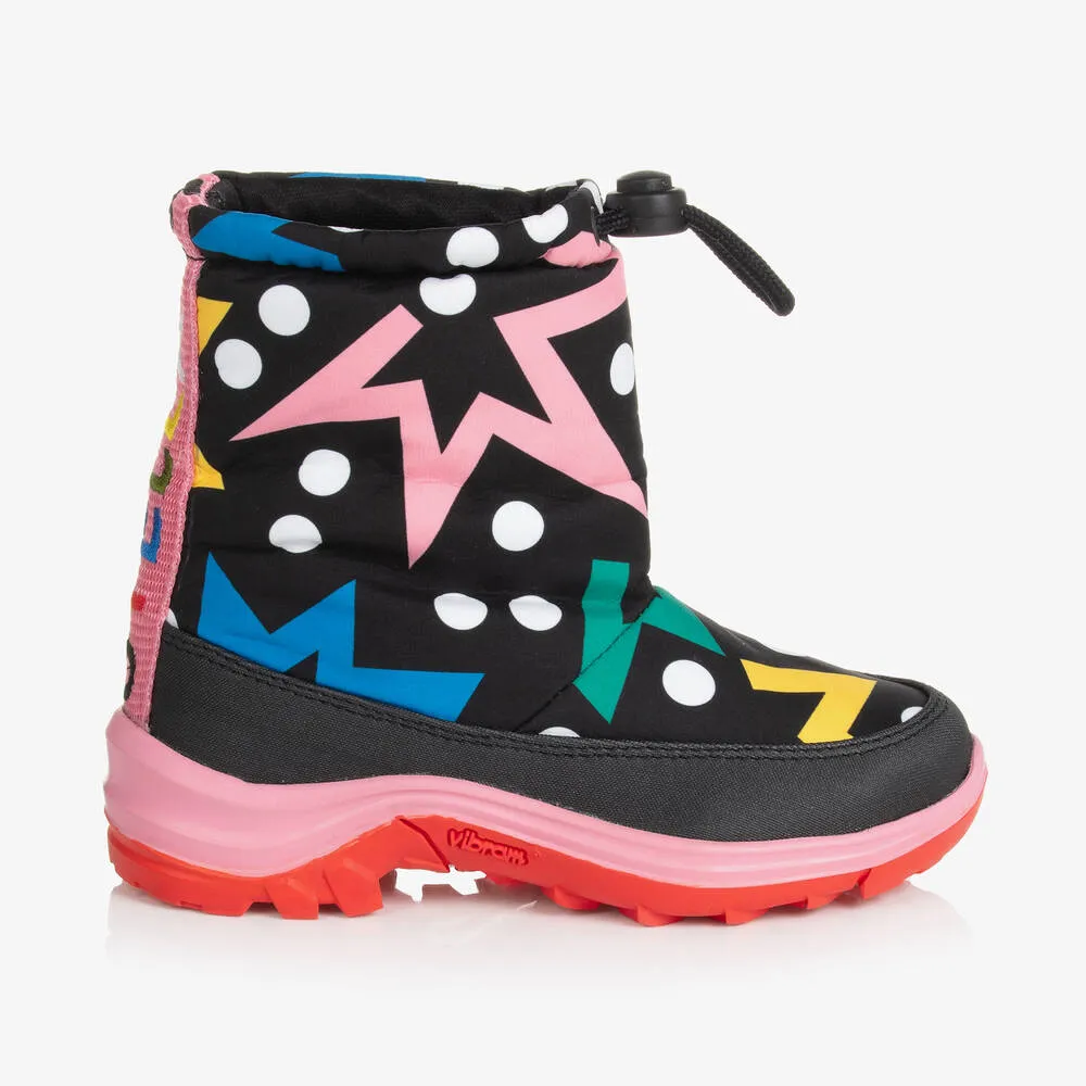 Girls Black & Colourful Star Print Snowboots