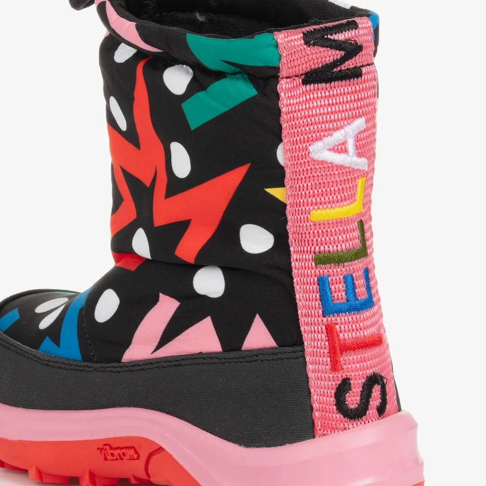 Girls Black & Colourful Star Print Snowboots