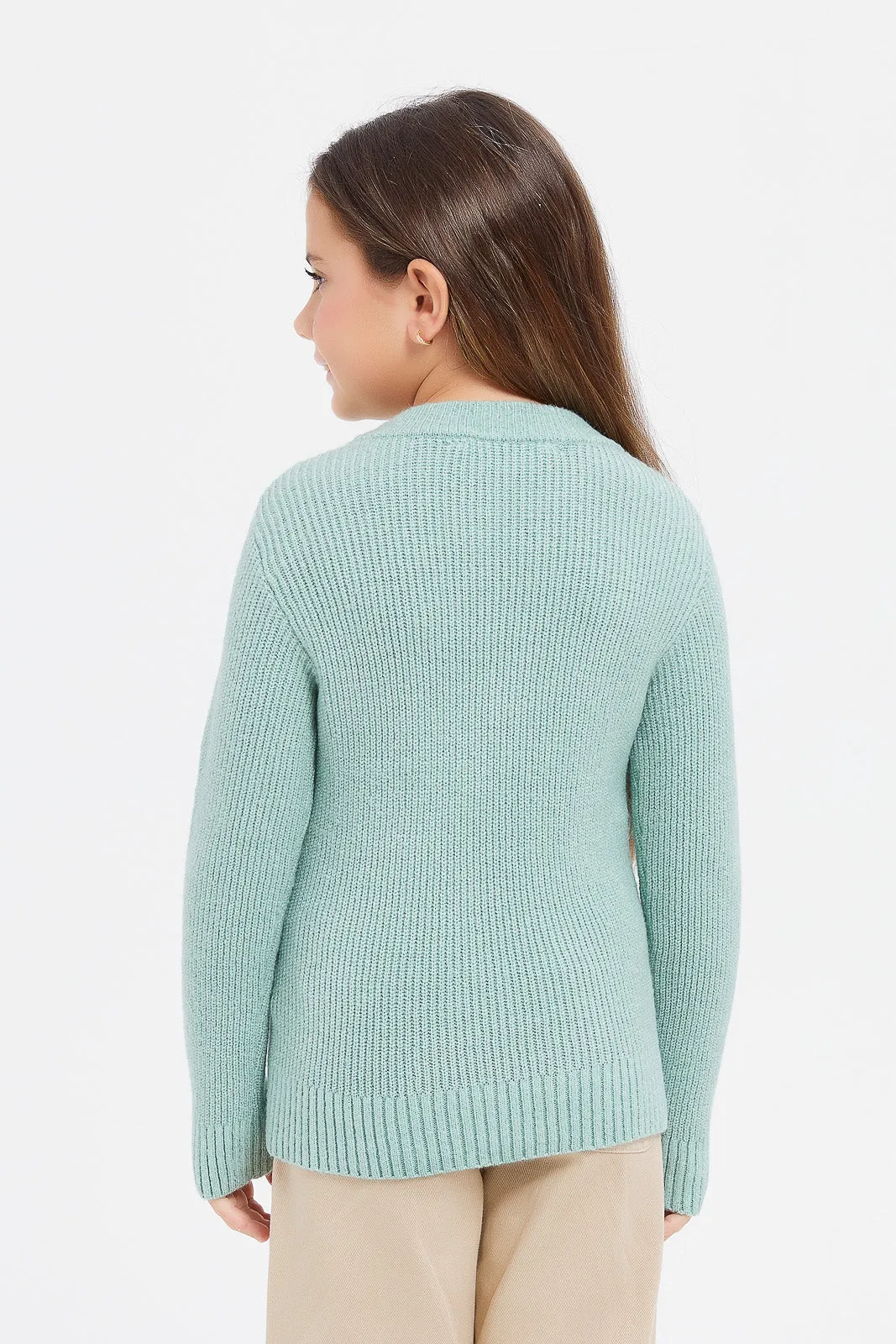 Girls Green Crew Neck Pullover