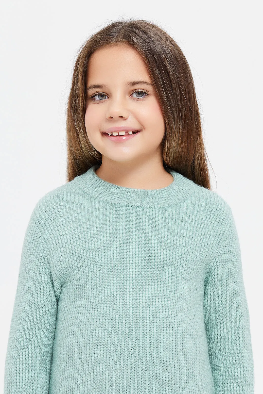 Girls Green Crew Neck Pullover