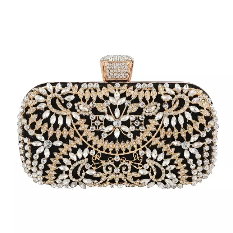 Goldtone & Black Multi Floral Crystal Encrusted Clutch - Don't AsK