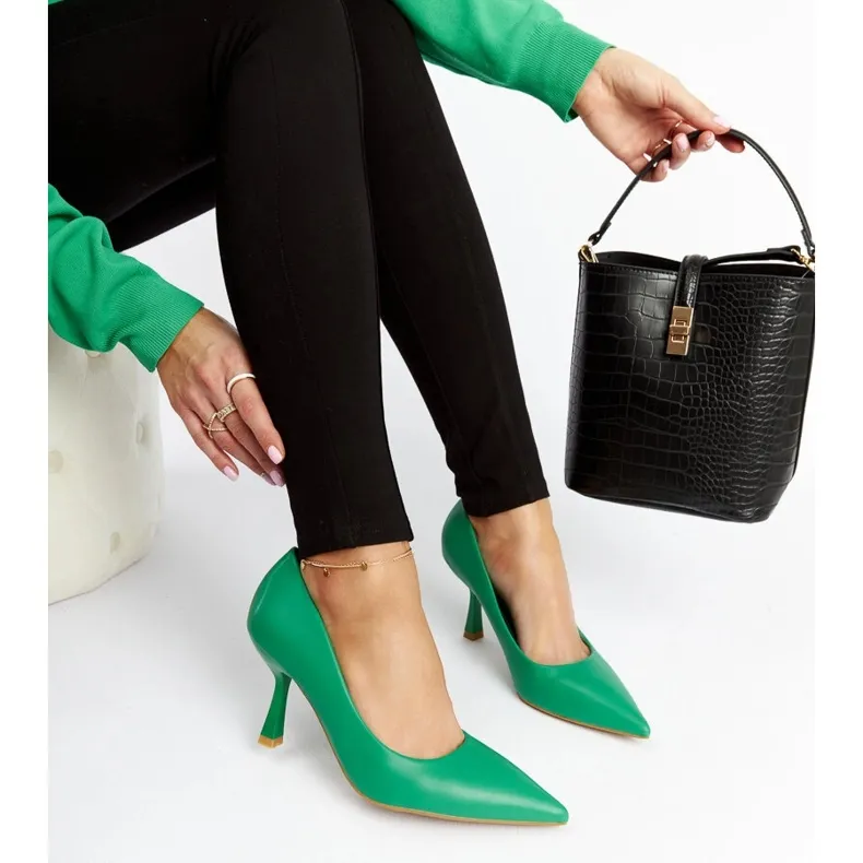 Green low-heeled Nixon stilettos