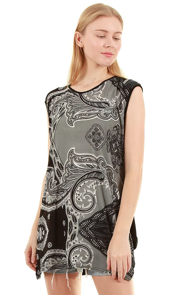 GSH566 Paisley Sleeveless Top Poncho