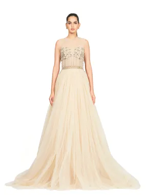 Hand Beaded Gown Net Flare