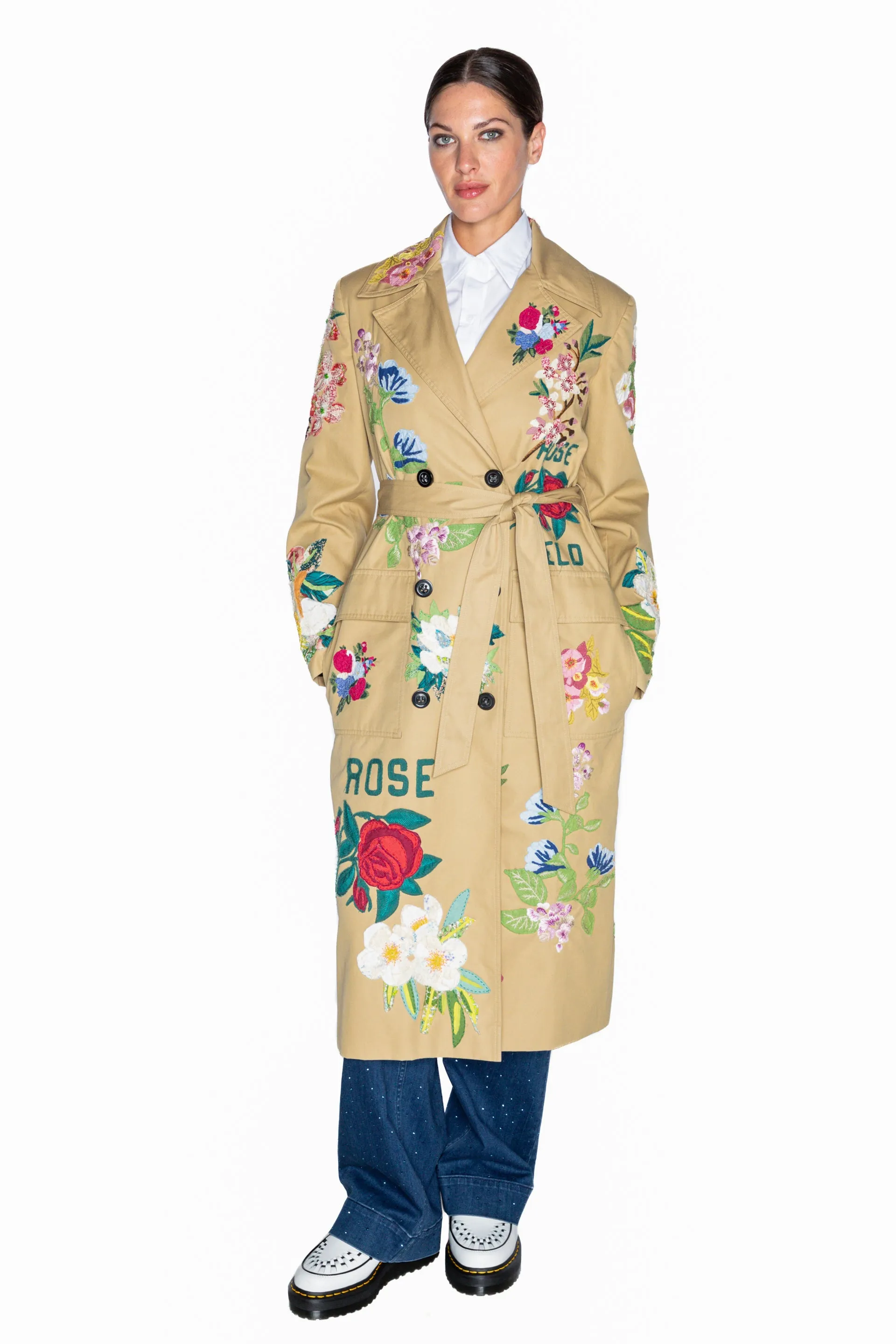 'HAND QUILTED FLORAL' LONG LEAN TRENCH