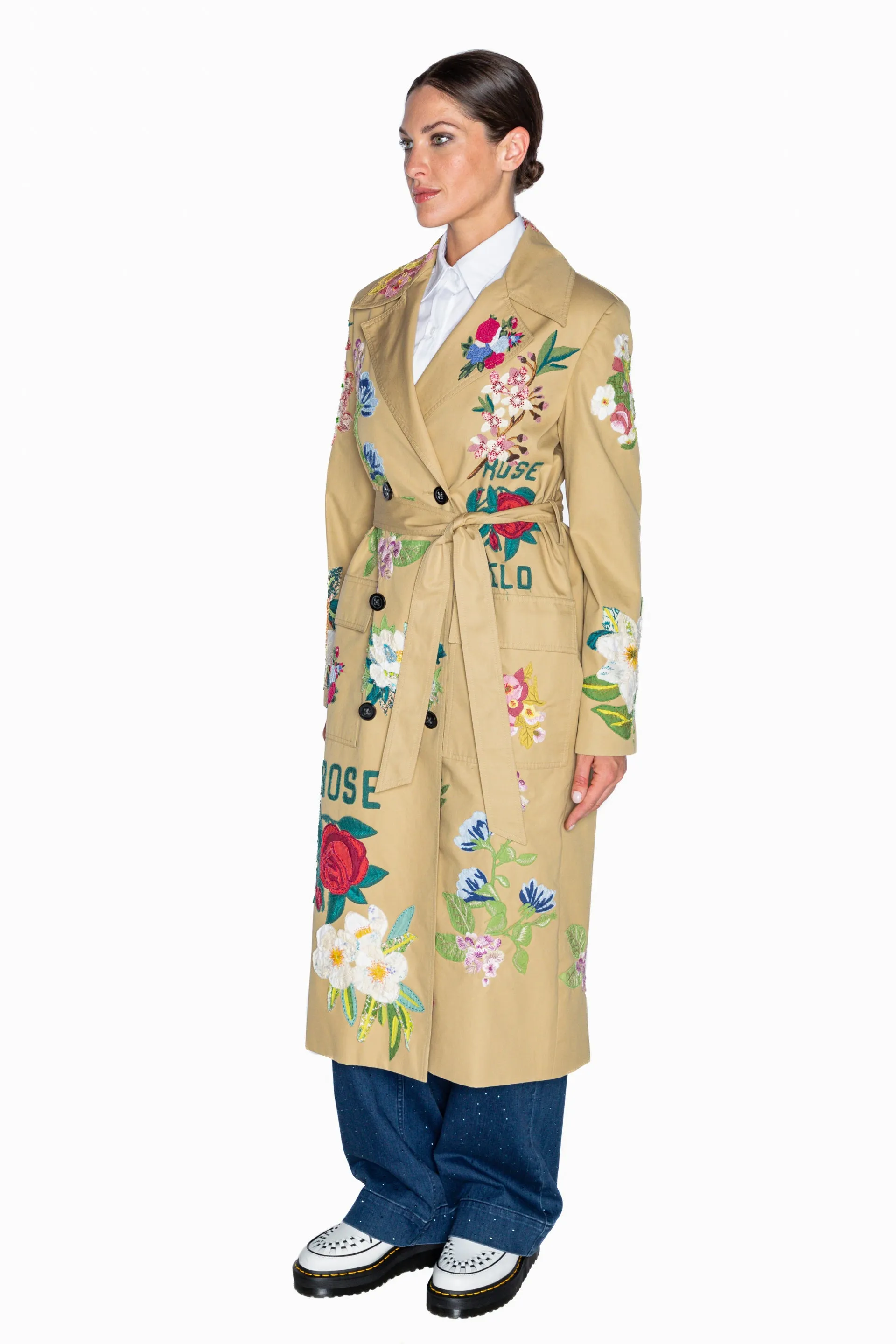 'HAND QUILTED FLORAL' LONG LEAN TRENCH