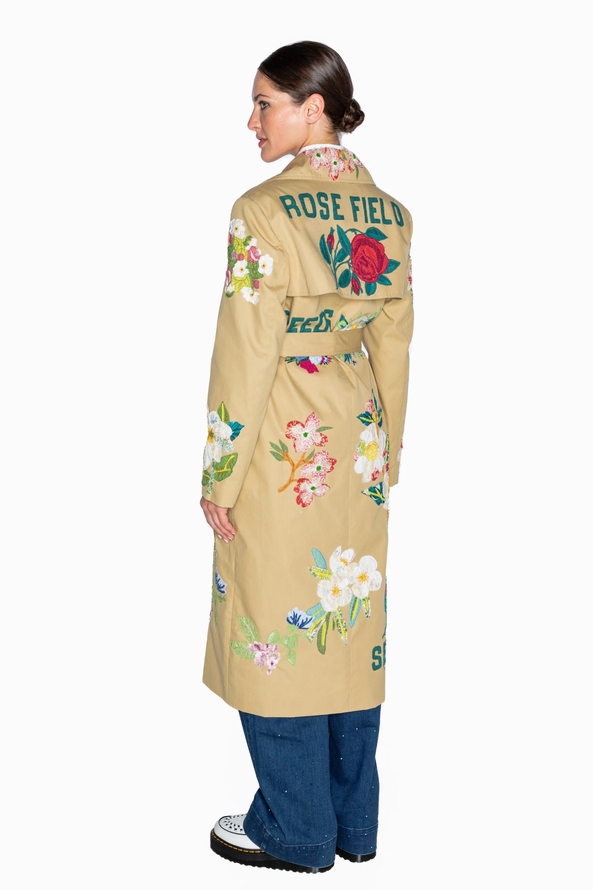 'HAND QUILTED FLORAL' LONG LEAN TRENCH