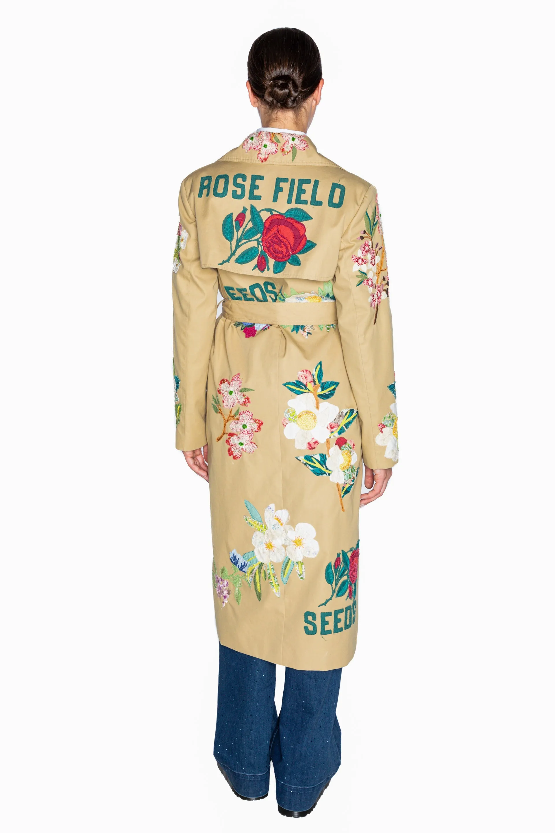 'HAND QUILTED FLORAL' LONG LEAN TRENCH