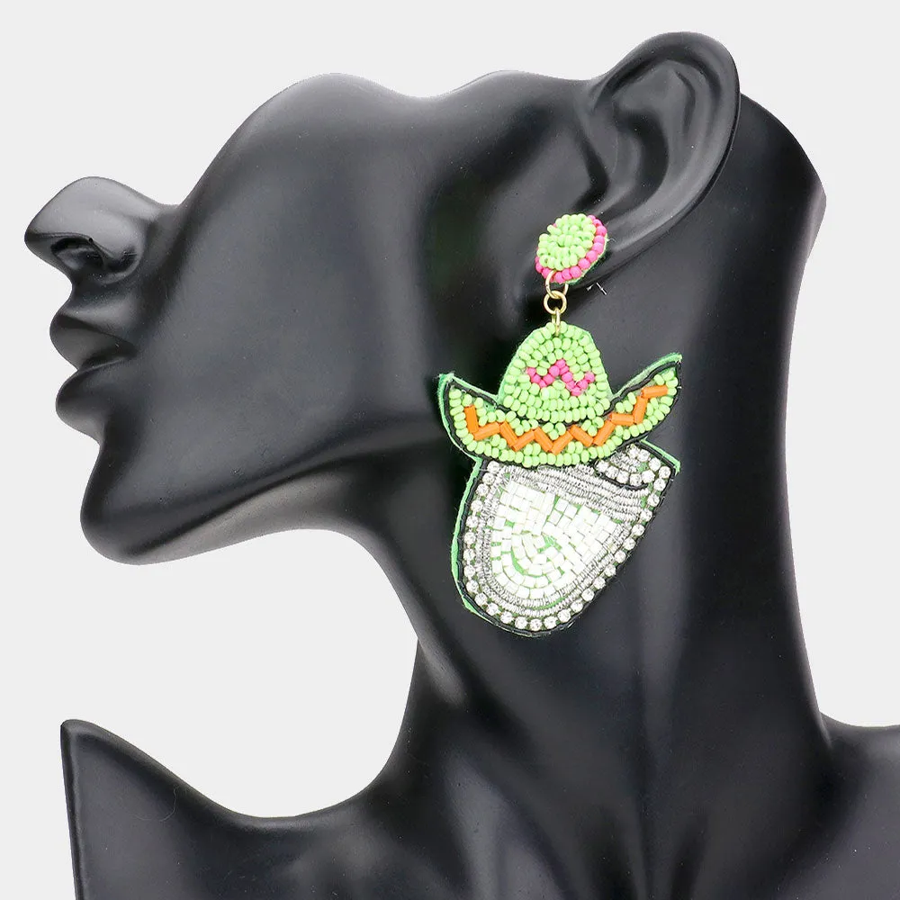 iLLASPARKZ Felt Back Seed Beaded Cowboy Hat Accented Dangle Earrings