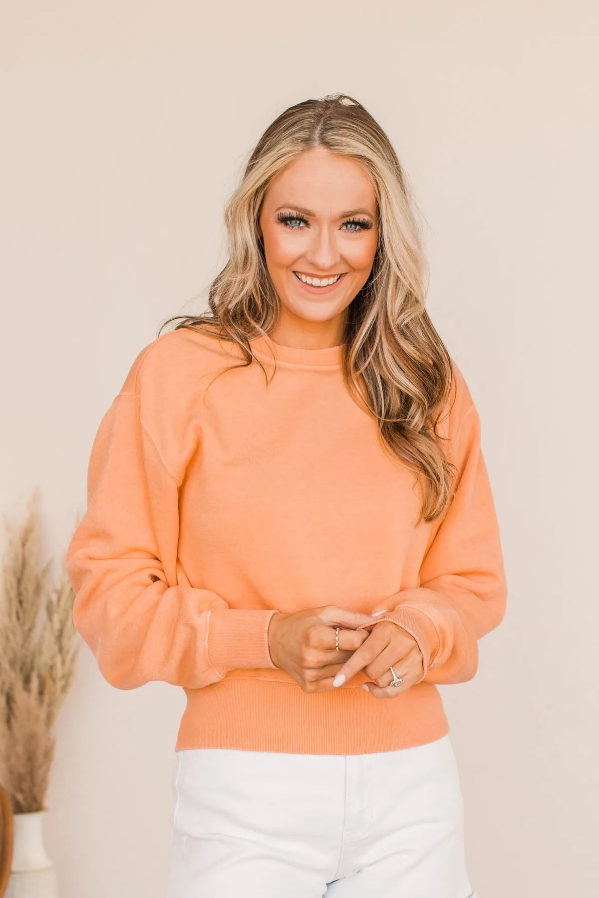 Improve Myself Cropped Crew Neck Pullover- Soft Orange