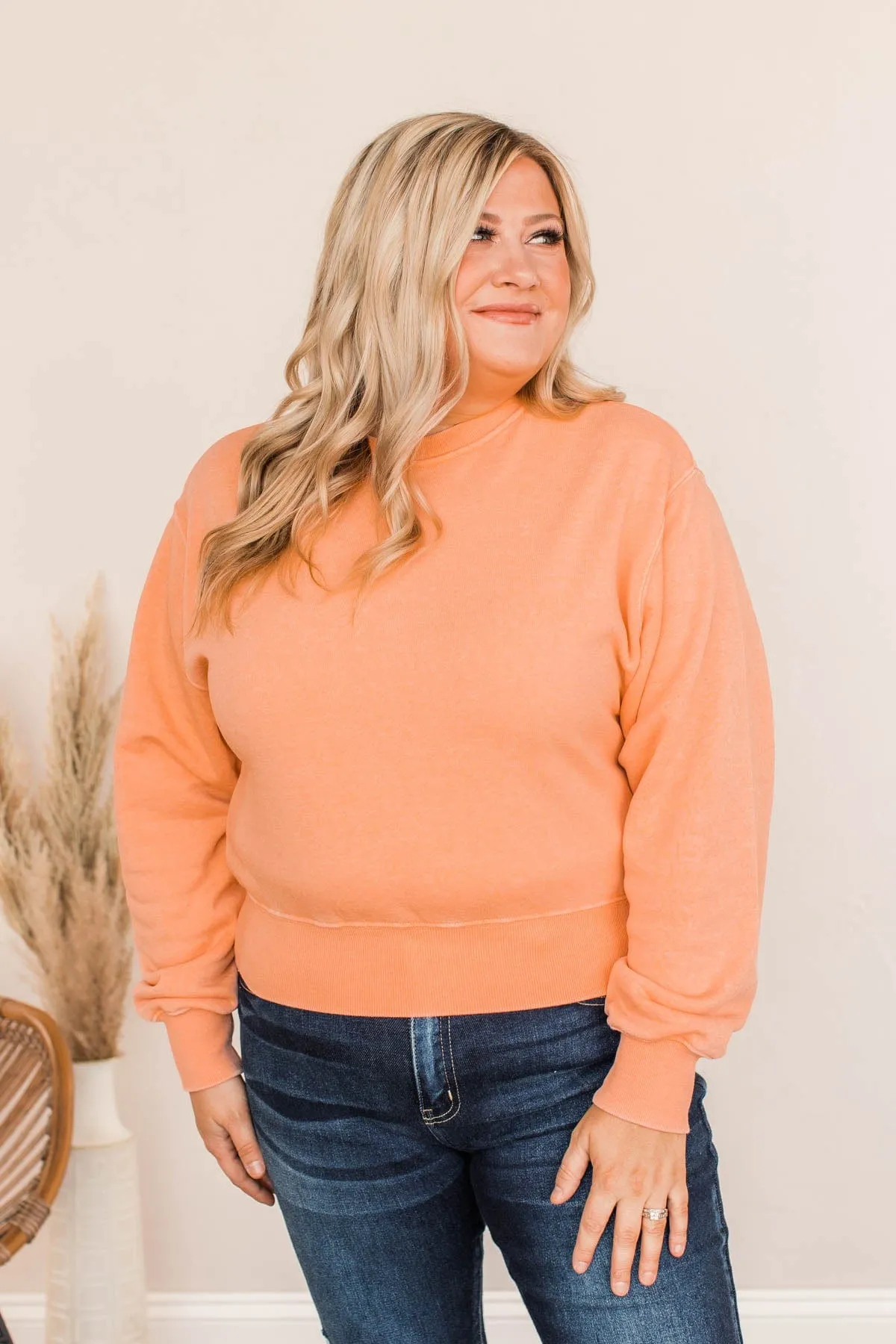 Improve Myself Cropped Crew Neck Pullover- Soft Orange