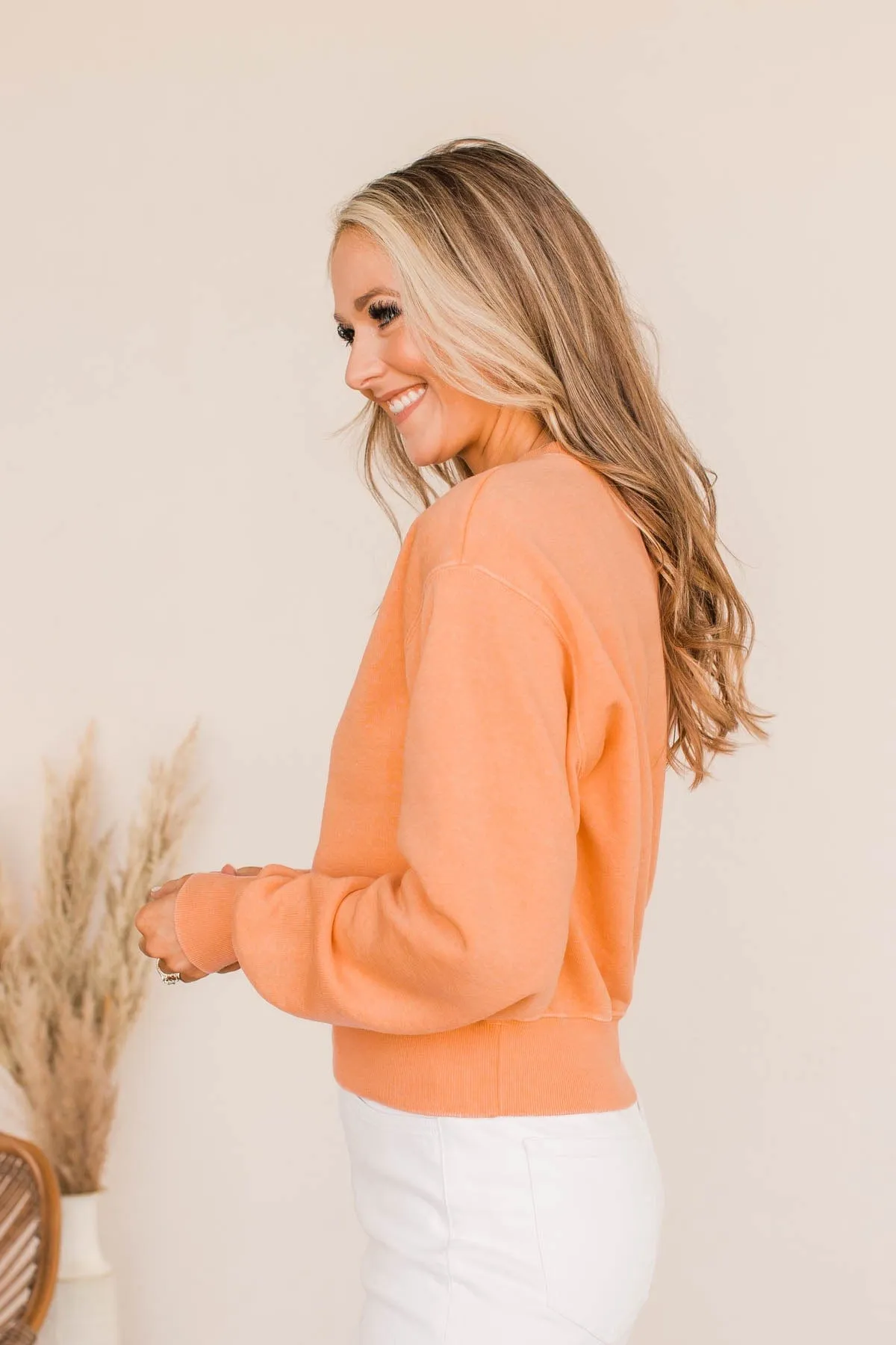 Improve Myself Cropped Crew Neck Pullover- Soft Orange