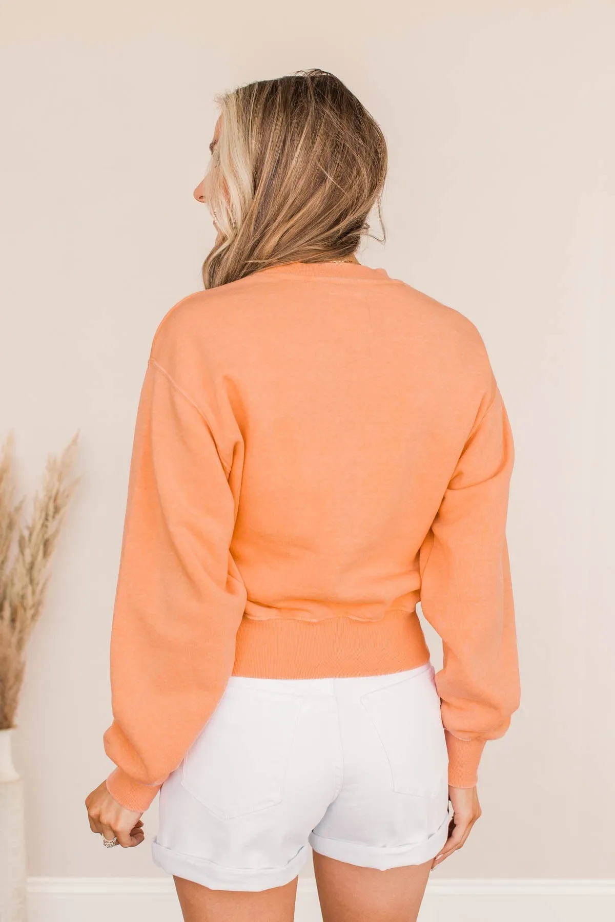 Improve Myself Cropped Crew Neck Pullover- Soft Orange