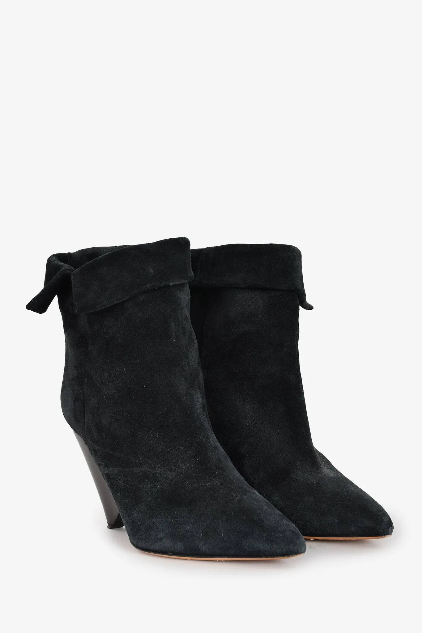 Isabel Marant Black Suede Cone Heel Booties Size 38