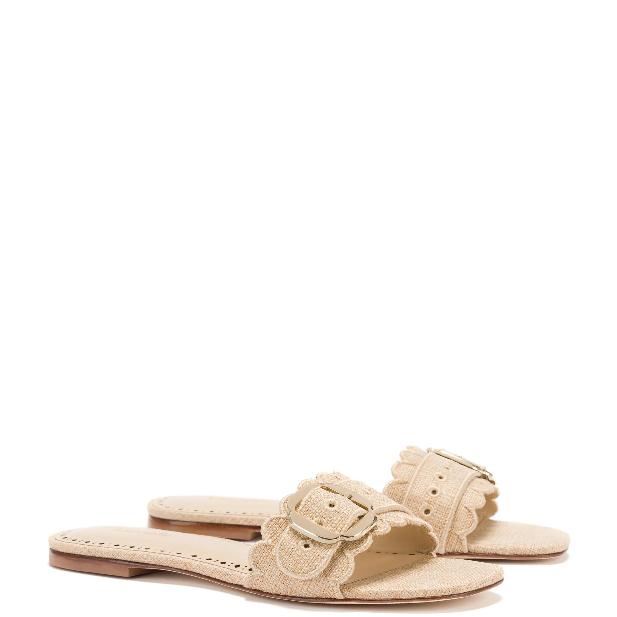 Ivy Broderie Flat Mule In Beige Raffia