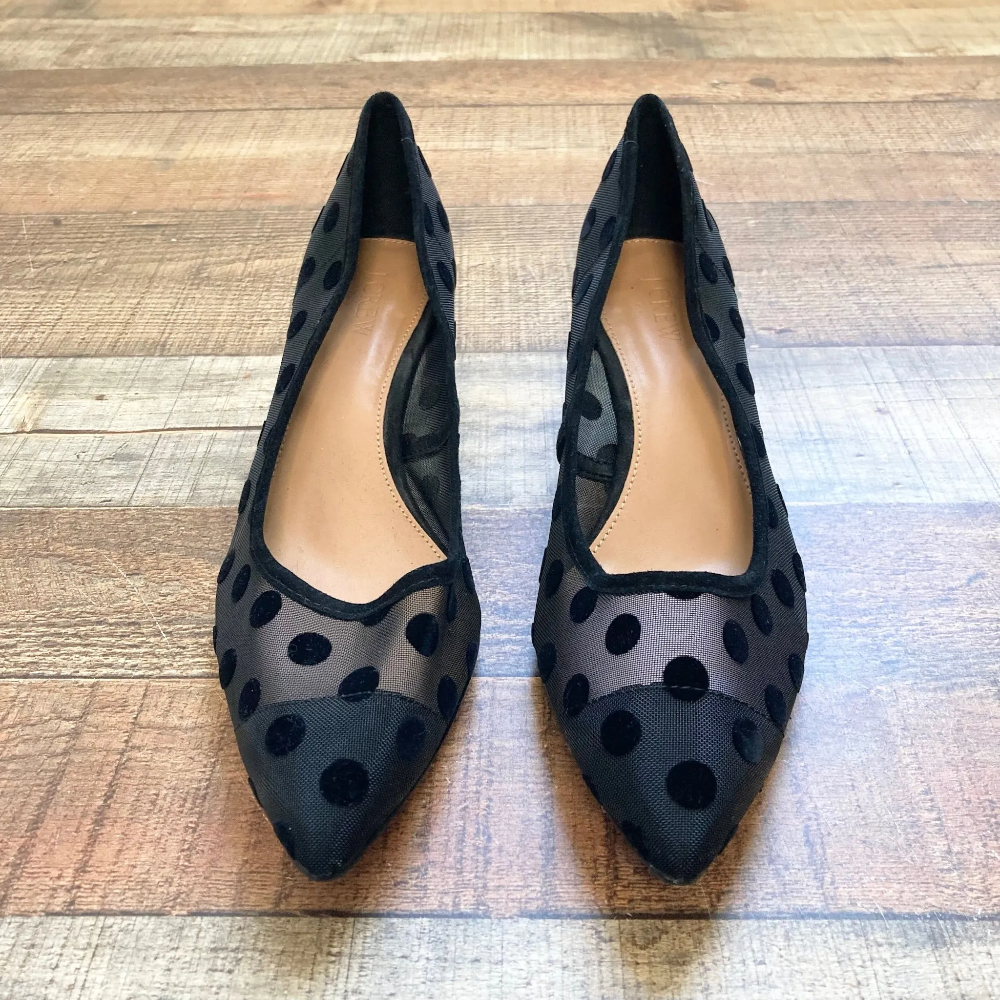 J Crew Black Mesh Polka Dot Low Stilettos- Size 9