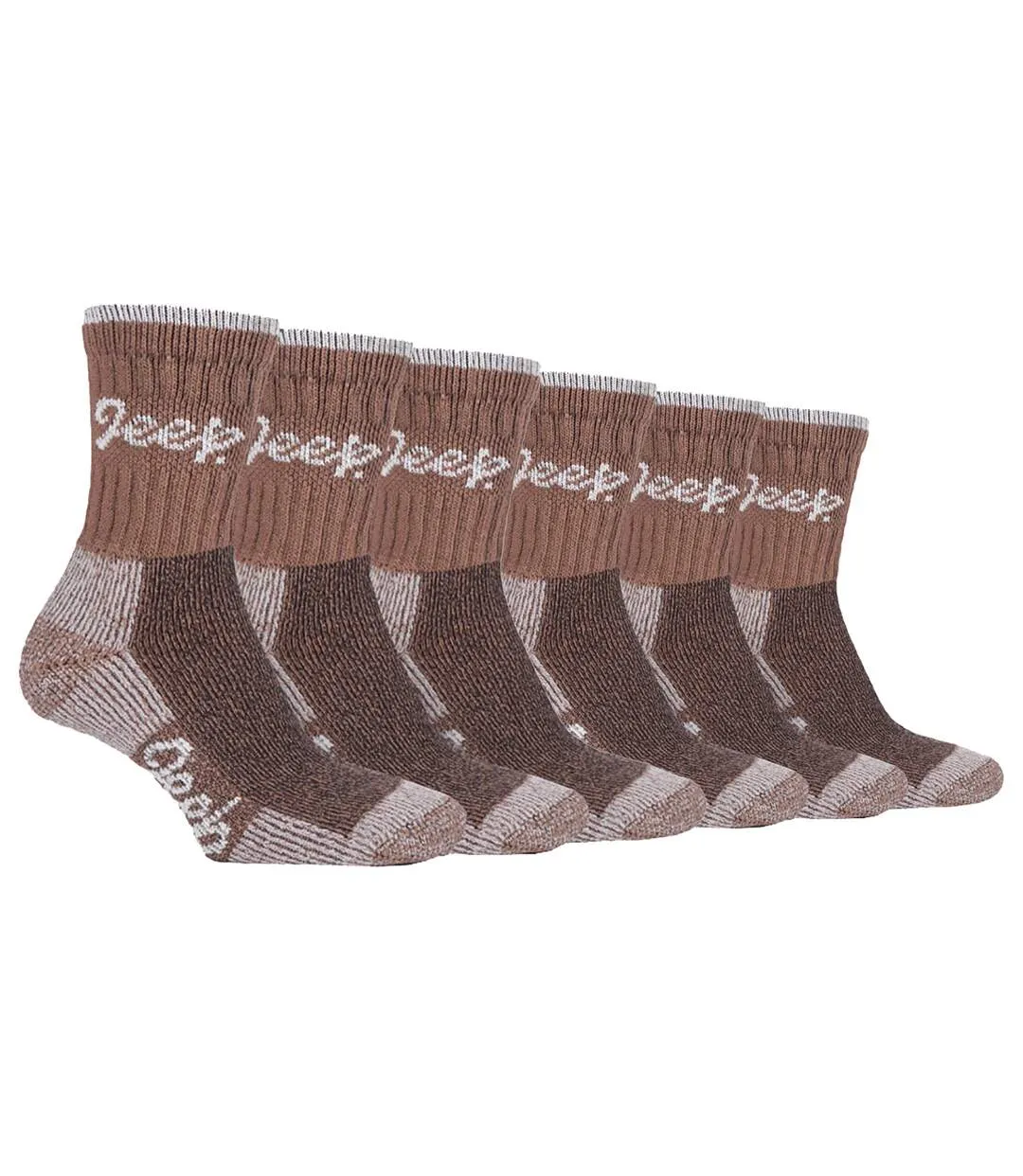 JEEP - 6 Pair Multipack Ladies Cotton Breathable Padded Hiking Socks | Womens Cushioned Anti Blister Crew Trekking Socks